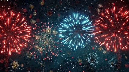 Fireworks display with three different colored fireworks