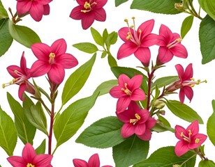 Seamless Pattern of Vibrant Pink Flowers and Lush Green Leaves