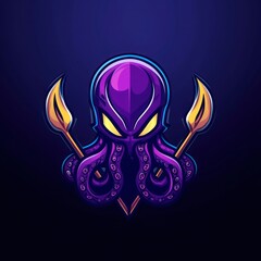 An artistic stylized purple octopus wielding two golden weapons