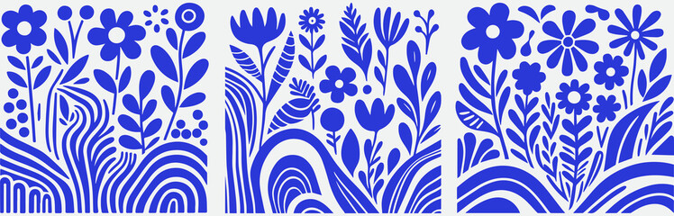 Blue Floral Pattern Vector Nature Inspired Decorative Design.