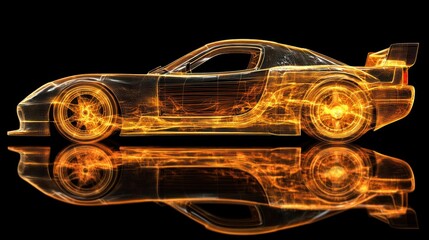 Fiery Racing Car Silhouette on Black Background