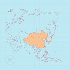 East asia continent Vector illustration of map