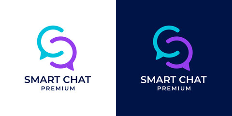 Two bubble chat logo design vector. Initial letter C S logo with speech bubble vector illustration template. Smart chat, discussion, conversation, talk, education, comment, meeting logo.