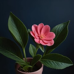 Pink Flower in Pot Against Dark Background