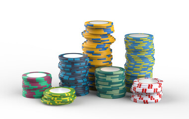 The pocker casino chips of the different colors. Pile of Casino pocker gambling chips. Casino or...