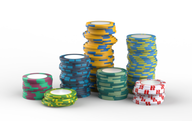 The pocker casino chips of the different colors. Pile of Casino pocker gambling chips. Casino or pocker chips isolated on transparency background.