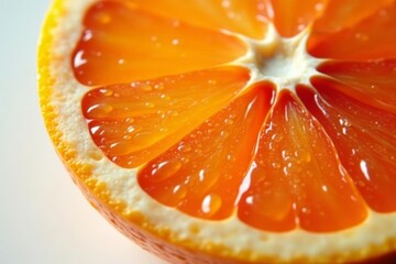 Close-up of juicy orange grapefruit segment with droplets of water, citrus, vibrant, refreshing