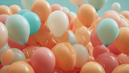Vibrant Coral, Orange, and Turquoise Balloons Floating Upward in a Clear Sky - Perfect Modern Birthday Wallpaper