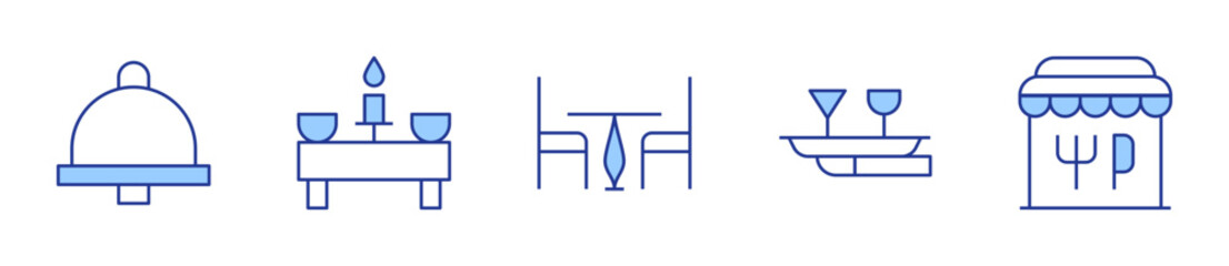 tray, table, catering, restaurant. Restaurant Icon vector illustration. Line Duotone style. Editable stroke