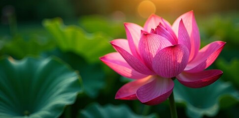 Close-up of lotus flower petals with dew drops glistening in sunlight, blooming, texture, macro