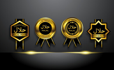 set of luxury gold halal label with a ribbon 
