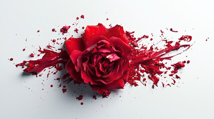 Red rose smashed against a white background