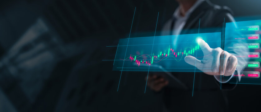 Businessman drawing growth graph, stock market profit growth analysis from investing in global business, financial analysis, economic data analysis, financial management strategy and planning. - Powered by Adobe