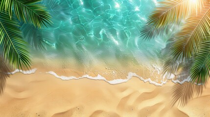 Beach scene with palm trees and a blue ocean