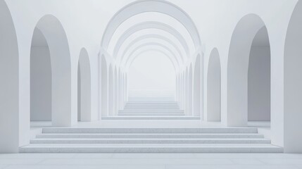 Fototapeta premium Empty white archway hallway, architectural interior, product display, modern design