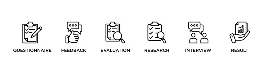 survey banner web icon vector illustration concept for product and service quality inspection with an icon of questionnaire, feedback, evaluation, research, interview, result,