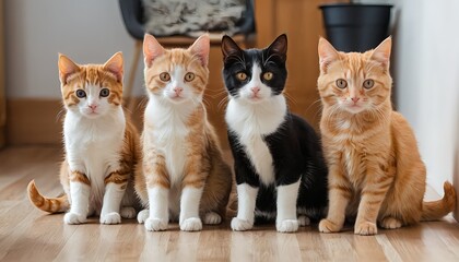 Four Adorable Kittens Sitting Together