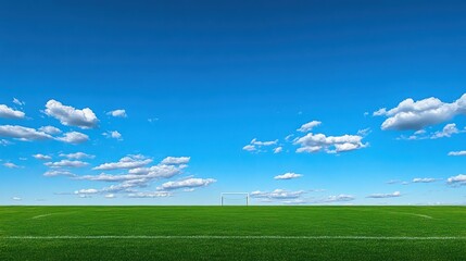 Sunny day, green soccer field with goal.