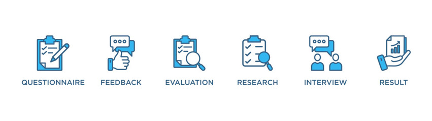 Fototapeta premium survey banner web icon vector illustration concept for product and service quality inspection with an icon of questionnaire, feedback, evaluation, research, interview, result,