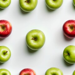 Green and Red Apples Pattern on White Background