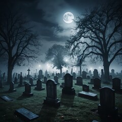 Spooky Cemetery at Night