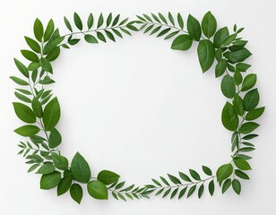 Green Leaf Wreath Frame on White Background