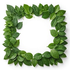 Fototapeta premium Green Leaf Frame on White Background