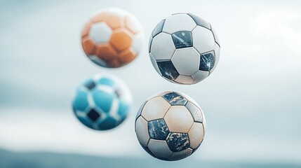Floating Soccer Balls for Sky Background.