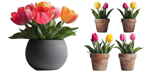 tulip in plant pot  isolated on white background 