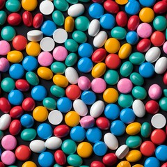 Fototapeta premium Colorful Pills and Tablets on Black Background
