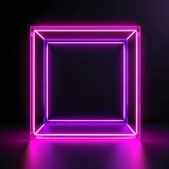 Neon Cube Frame, Purple and Pink Glowing Lines
