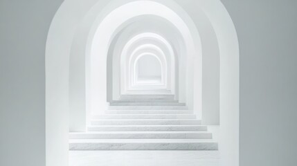 Fototapeta premium White archway hallway perspective, bright light. Interior architecture. Possible use Stock photo