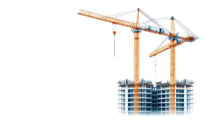 Construction cranes over building under construction