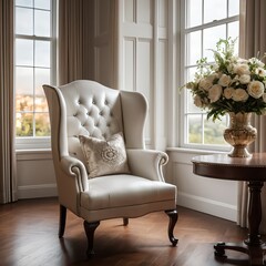 Elegant White Wingback Chair in Luxurious Interior