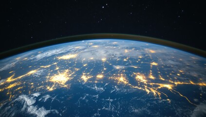 Obraz premium Earth's curve at night, city lights visible from space