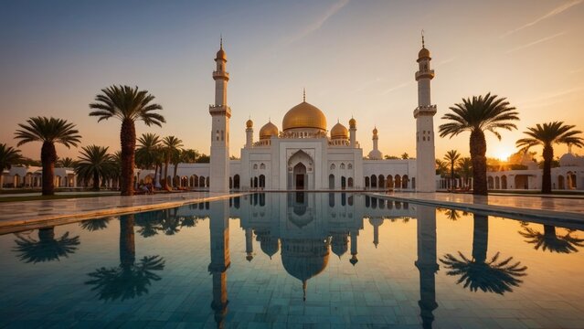 Sri Sultan Omar Ali Saifuddien Mosque Reflection During Golden Sunset Hour