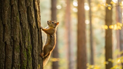 Squirrel climbing a tree forest habitat wildlife photography natural environment close-up view animal behavior