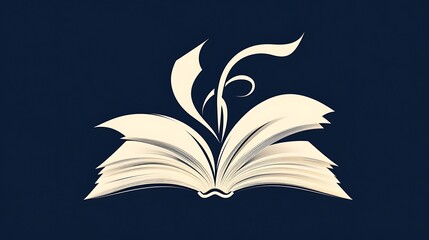 Open book with floral design, and dark blue.
