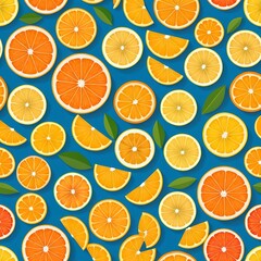 Obraz premium Vibrant Citrus Fruit Slices Seamless Pattern