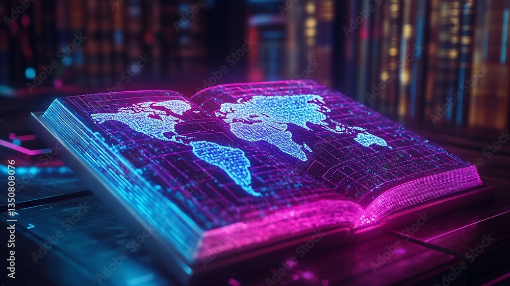 Poster digital world atlas: illuminated book of global data