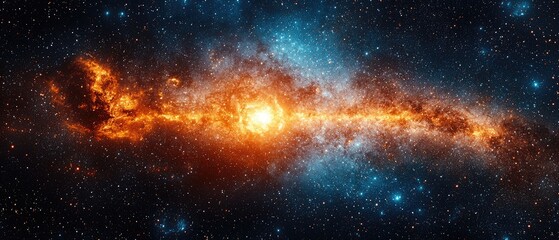 Naklejka premium A vibrant cosmic scene depicting a galaxy with bright stars and swirling gases.