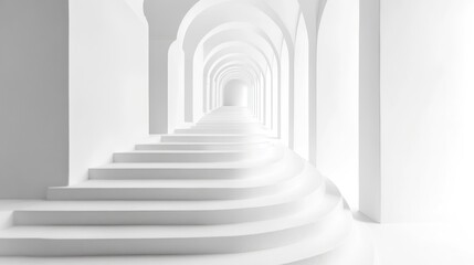 Empty White Archway Staircase;  Modern Architectural Design;  Use Stock Photo