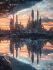 Fototapeta premium Sunset Cityscape Reflection.