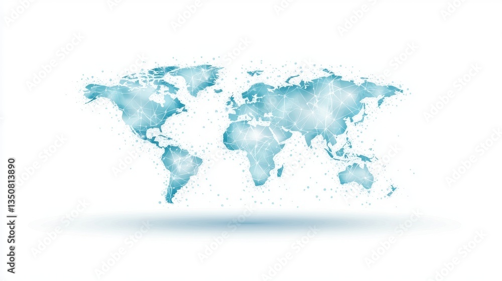 Poster global network nodes connection interconnected nodes forming a network across a world map, represent