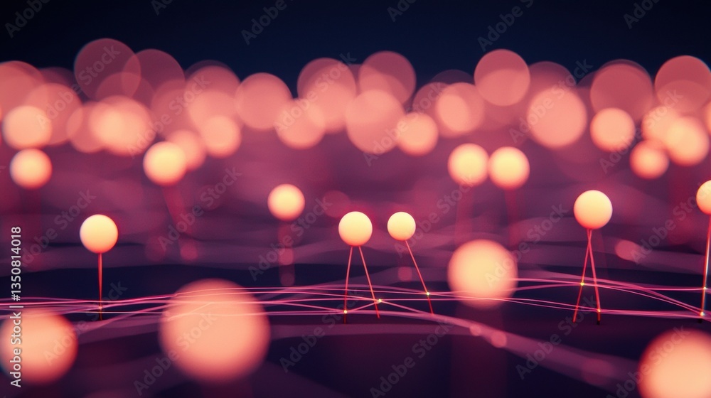 Poster global network nodes connection abstract network of nodes with data streams flowing between them, re