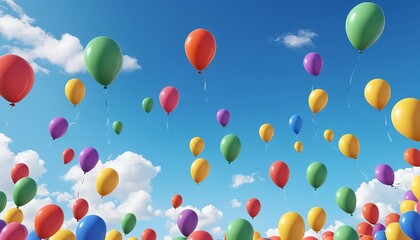 Colorful Balloons Floating in a Blue Sky