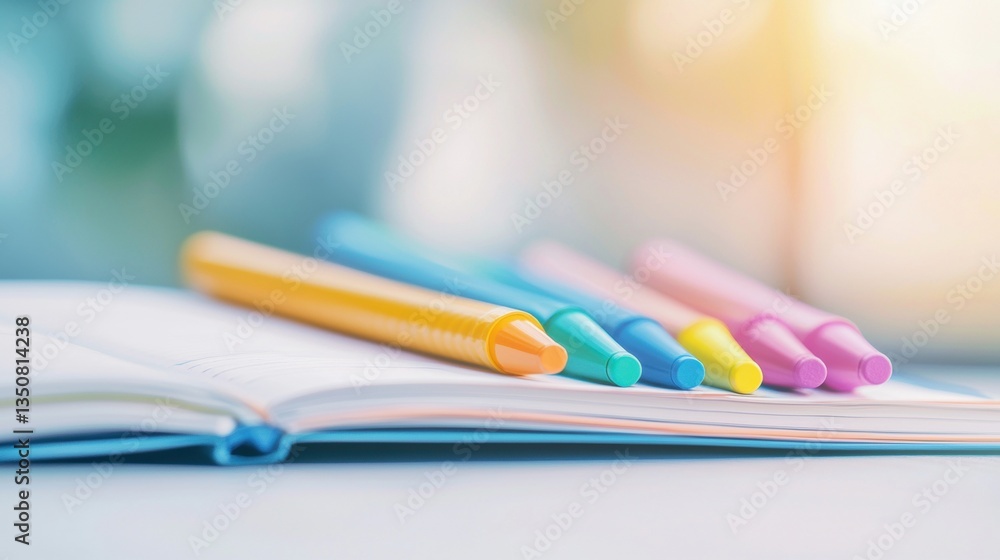 Poster management checklist open notebook with a handwritten checklist and colorful highlighters, close up 