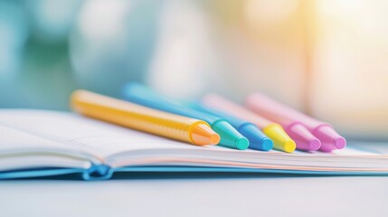 Naklejka premium Management Checklist Open notebook with a handwritten checklist and colorful highlighters, close up view, focus on the checklist items