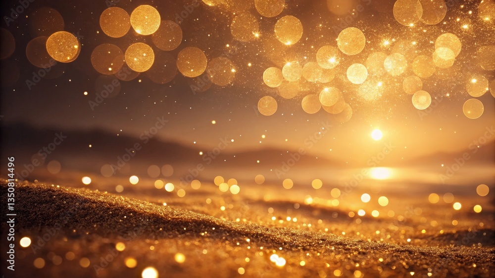 Poster golden sparkle bokeh background nature abstract image evening glow close-up view luxurious concept f