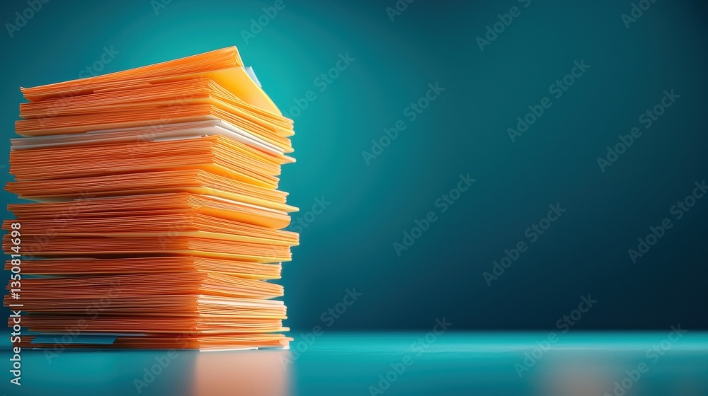 Poster management stack of document folder overflowing filing cabinet with stacks of folders, dimly lit off